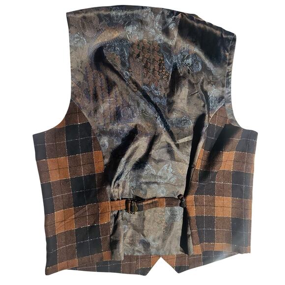 Tayion Montee Holland Brown Plaid Wool Blend Suit Vest Mens Size Large Preppy - Picture 2 of 8